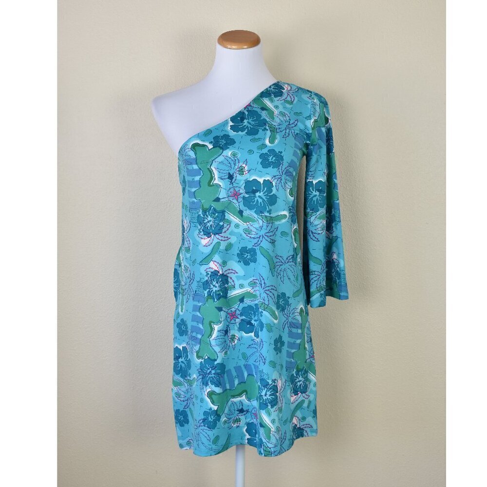 Tracy Negoshian One Sleeve Island Tropical Print Dress - S